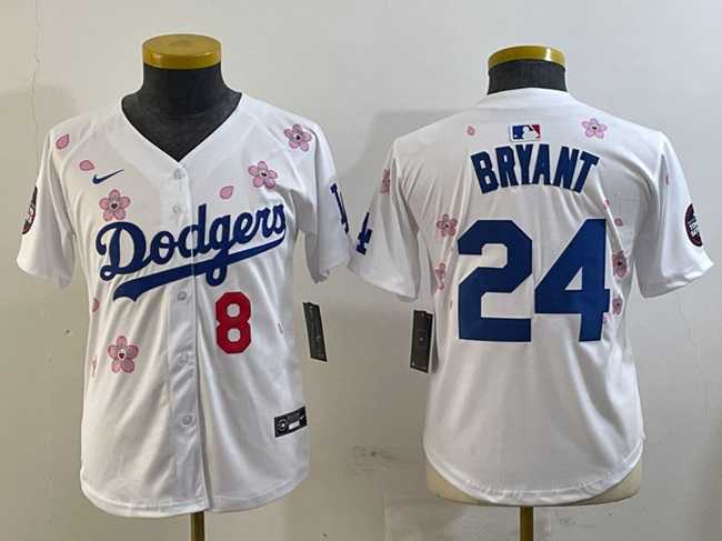 Youth Los Angeles Dodgers Front #8 Back #24 Kobe Bryant White 2025 Tokyo Series Limited Stitched Jersey->mlb youth jerseys->MLB Jersey